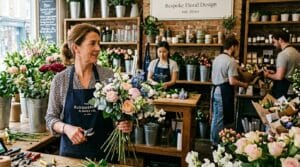 A florist in St Albans looking content in her successful business.