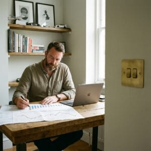 Self Employed man working from his home office.
